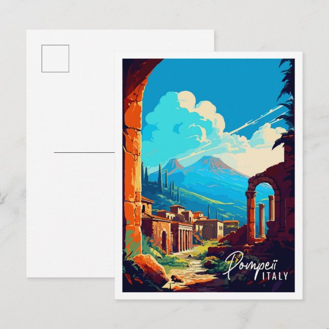 Postal Ilustracion de viajes vintage de Pompeya Italia (Anverso / Reverso)