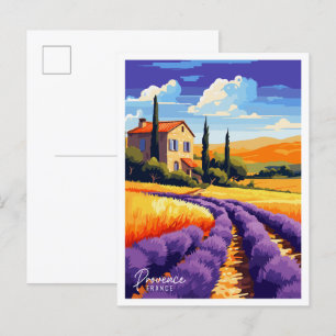 Postal Ilustracion de viajes vintage de Provenza Francia