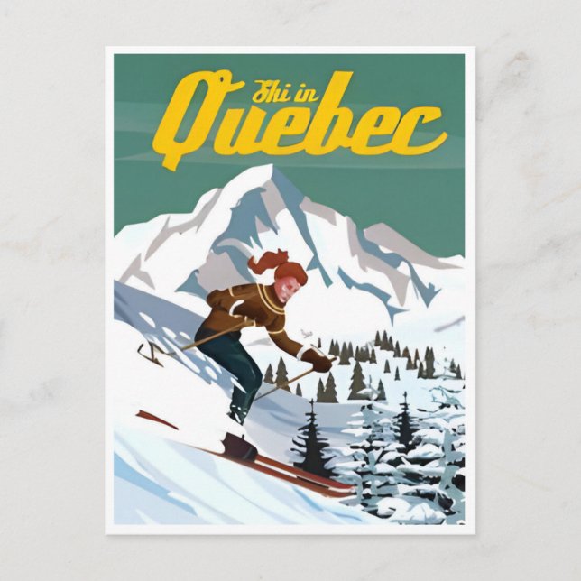 Postal ilustracion de Viajes Vintage de Quebec Canadá (Anverso)