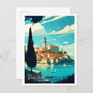 Postal Ilustracion de viajes vintage de Rab Island Croaci