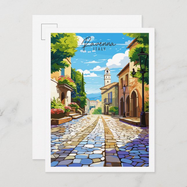 Postal Ilustracion de viajes vintage de Ravenna Italia (Anverso / Reverso)