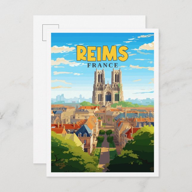 Postal Ilustracion de viajes vintage de Reims France (Anverso / Reverso)