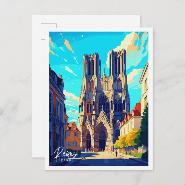 Postal Ilustracion de viajes vintage de Reims France (Anverso / Reverso)