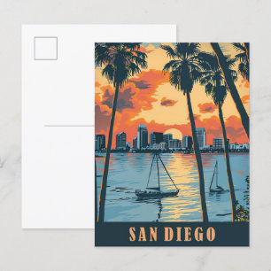 Postal Ilustracion de Viajes Vintage de San Diego Califor