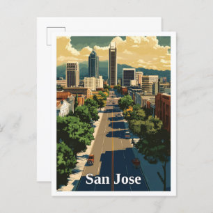 Postal Ilustracion de Viajes Vintage de San José Californ