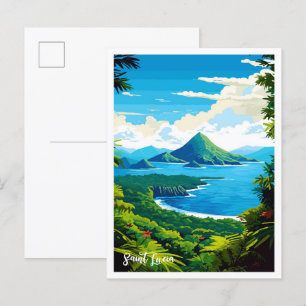 Postal Ilustracion de Viajes Vintage de San Lucía Beach A