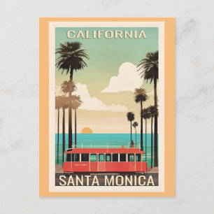 Postal Ilustracion de viajes vintage de Santa Mónica