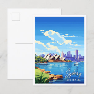 Postal Ilustracion de viajes vintage de Sydney Australia
