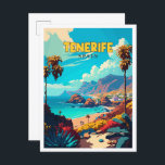 Postal Ilustracion de viajes vintage de Tenerife España<br><div class="desc">Tenerife España lugar de viaje vintage ilustracion</div>