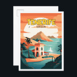 Postal Ilustracion de viajes vintage de Tenerife España<br><div class="desc">Tenerife España lugar de viaje vintage ilustracion</div>