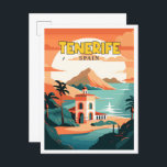 Postal Ilustracion de viajes vintage de Tenerife España<br><div class="desc">Tenerife España lugar de viaje vintage ilustracion</div>