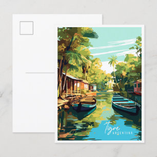Postal Ilustracion de viajes vintage de Tigre Argentina