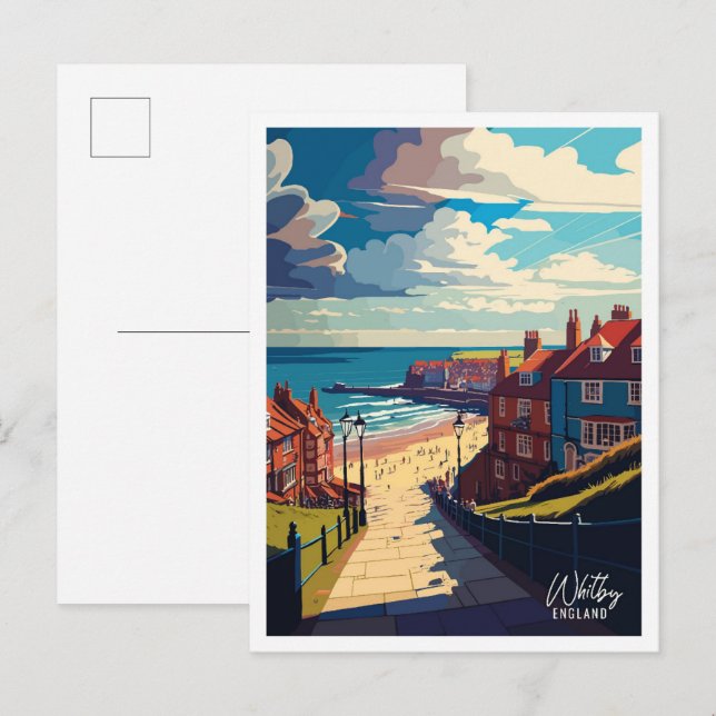 Postal Ilustracion de viajes Whitby England Art Vintage (Anverso / Reverso)