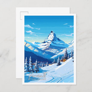 Postal Ilustracion de viajes Zermatt Suiza