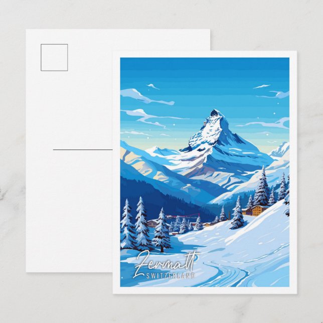 Postal Ilustracion de viajes Zermatt Suiza (Anverso / Reverso)