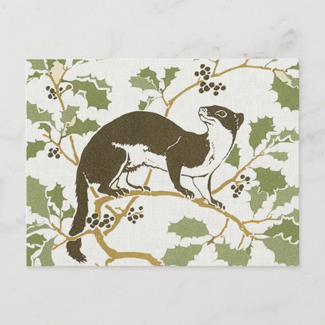 Postal Ilustracion de vida silvestre Art Nouveau - Mink (Anverso)