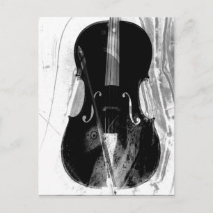 Postal Ilustracion de violonchelo blanco y negro