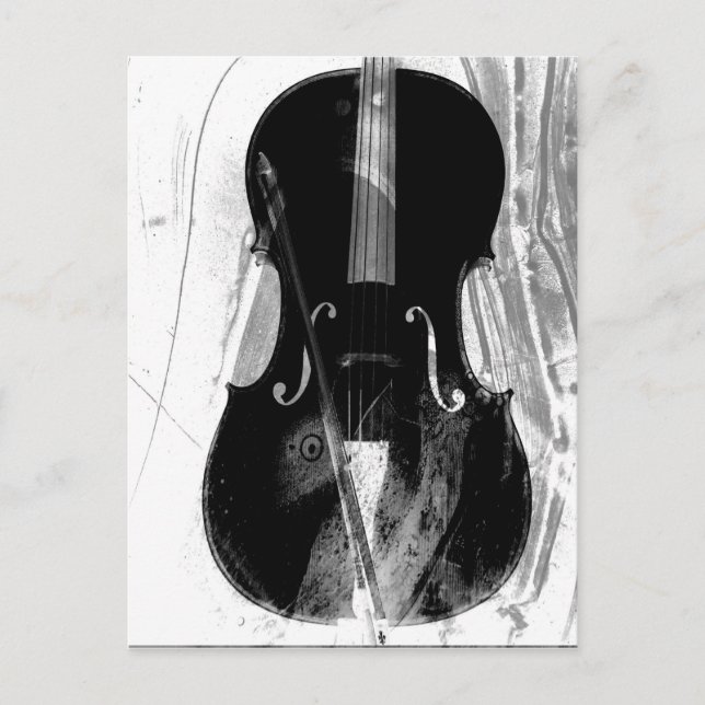 Postal Ilustracion de violonchelo blanco y negro (Anverso)