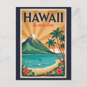 Postal Ilustración de Volcán de Hawái Arte de Viaje Vinta