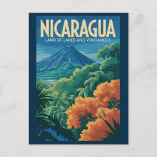 Postal Ilustración de Volcán de Nicaragua Arte de Viaje V
