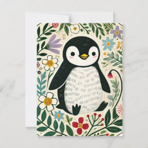 Postal Ilustracion de Wildflower Penguin Lovers