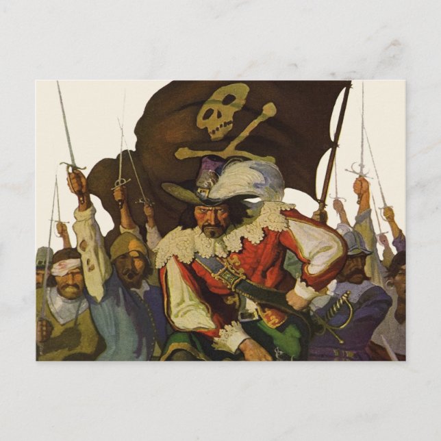 Postal Ilustración de Wyeth de la vida de pirata vintage (Anverso)