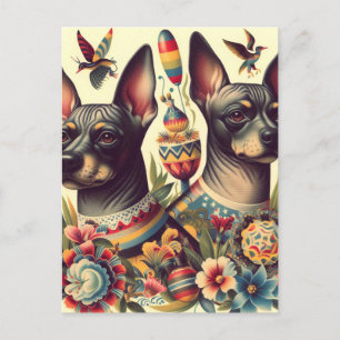 Postal Ilustracion de Xoloitzcuintle