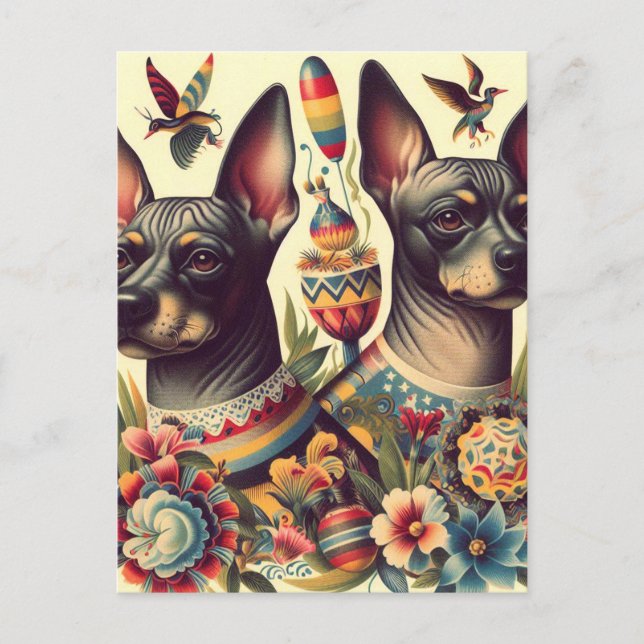 Postal Ilustracion de Xoloitzcuintle (Anverso)