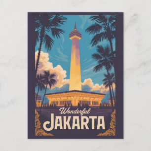 Postal Ilustración de Yakarta Indonesia Arte de Viaje Vin
