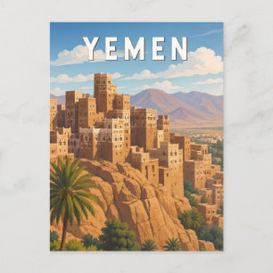 Postal Ilustración de Yemen Arte de Viaje Vintage
