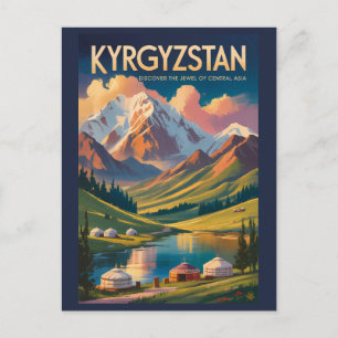 Postal Ilustración de Yurt de Kirguistán Arte de Viaje Vi