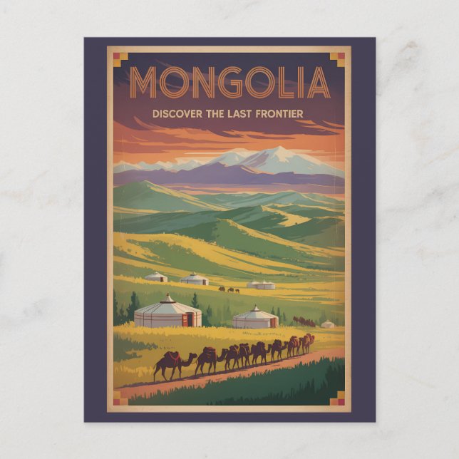 Postal Ilustración de yurtas de camellos de Mongolia Arte (Anverso)