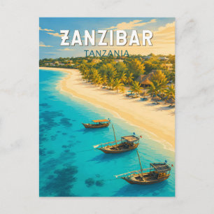 Postal Ilustración de Zanzíbar Tanzania Arte de Viaje Vin