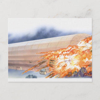 Postal Ilustracion de Zeppelin irrumpiendo en llamas