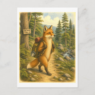 Postal Ilustración de zorro caminando