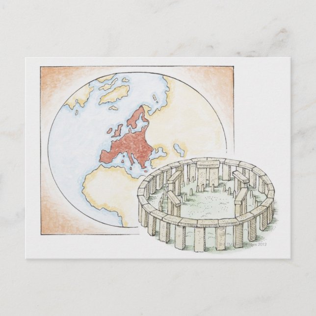 Postal Ilustracion del antiguo círculo de piedra frente a (Anverso)
