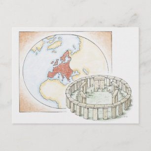 Postal Ilustracion del antiguo círculo de piedra frente a