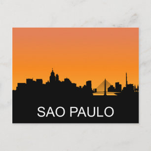 Postal Ilustración del atardecer de verano con silueta de