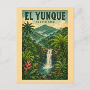 Postal Ilustración del Bosque Nacional El Yunque Puerto R