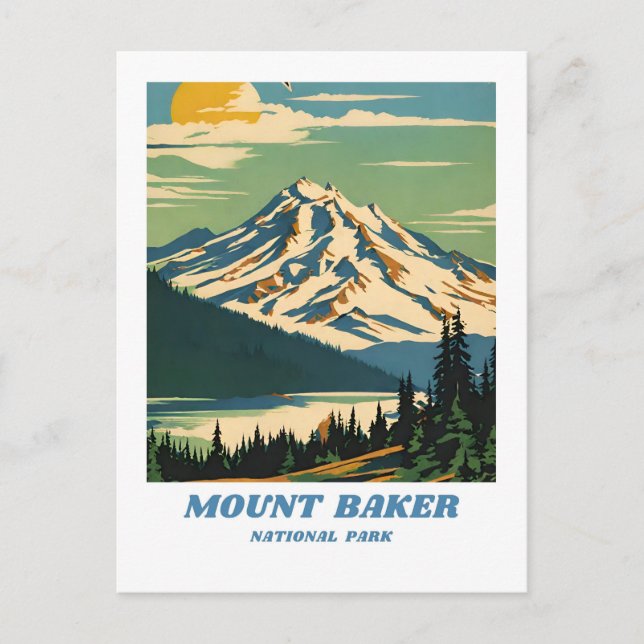 Postal Ilustración del bosque nacional Mount Baker retro  (Anverso)