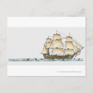 Postal Ilustracion del buque de guerra de finales del sig