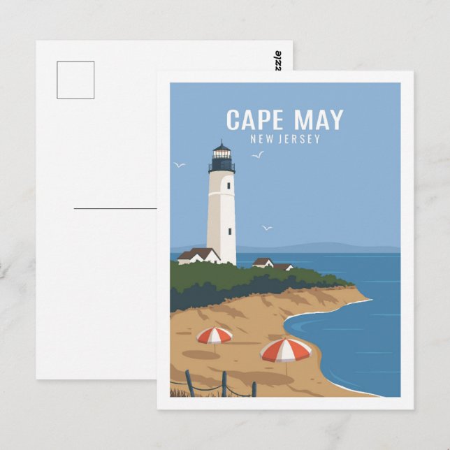 Postal Ilustracion del Cape May New Jersey USA Travel Pla (Anverso / Reverso)