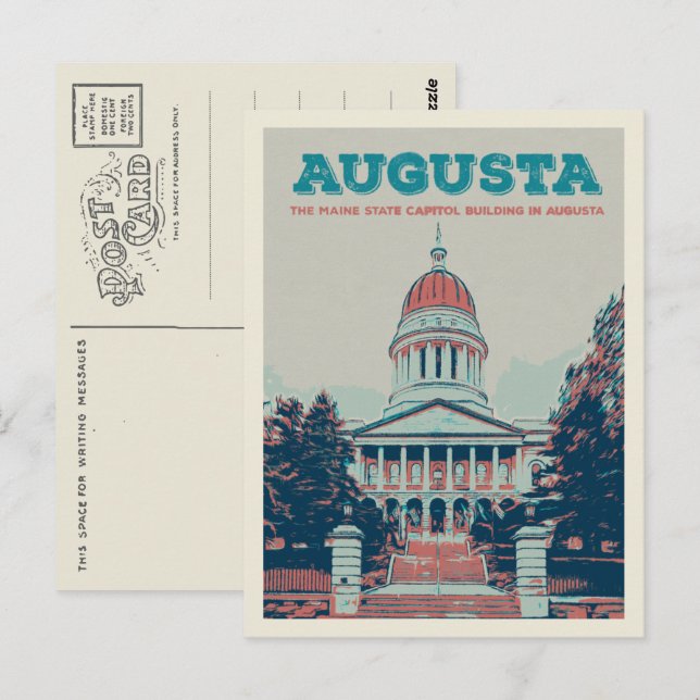 Postal Ilustracion del Capitolio del Estado de Augusta Ma (Anverso / Reverso)