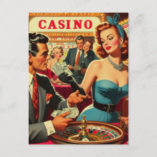 Postal Ilustracion del Casino Vintage Couple