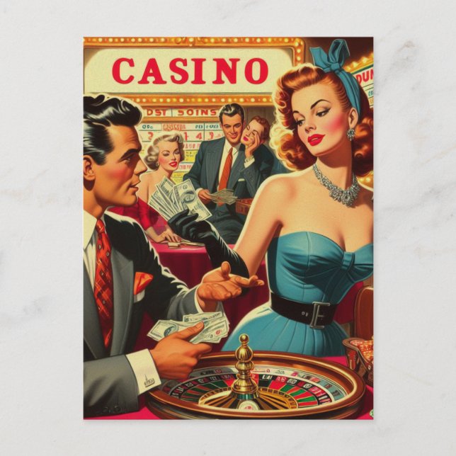 Postal Ilustracion del Casino Vintage Couple (Anverso)