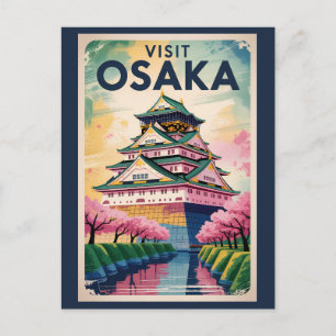 Postal Ilustración del Castillo de Osaka Japón Arte de Vi