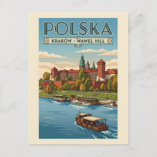 Postal Ilustración del Castillo Real Wawel de Polonia Art