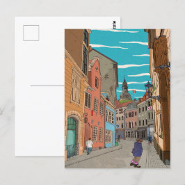 Postal Ilustracion del centro de Riga Latvia Cityscape