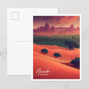 Postal Ilustracion del Centro de Viajes Nevada Desert Ari