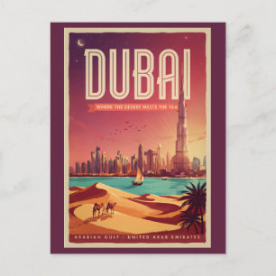Postal Ilustración del cielo nocturno de Dubái UAE Arte d